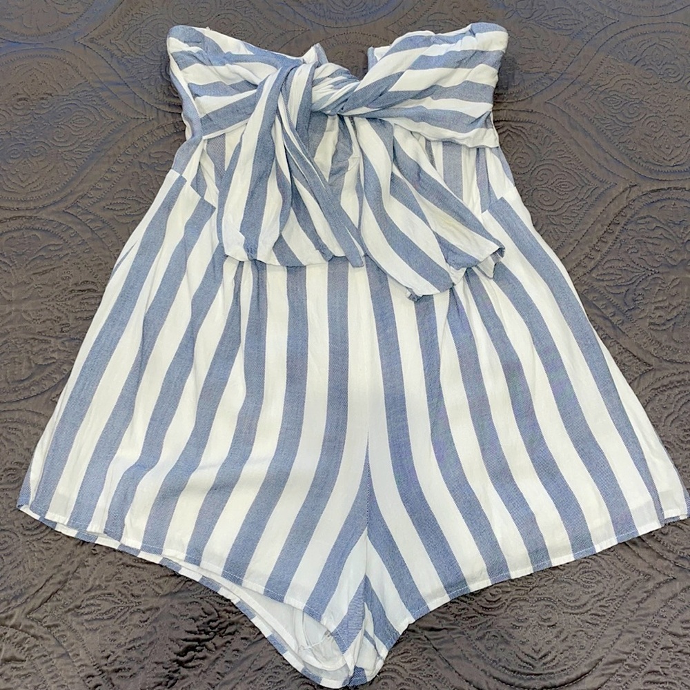 Blue and white striped romper